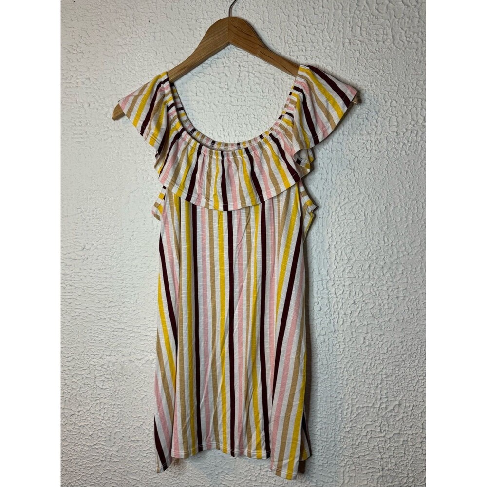 Lane Bryant Multi-Color Striped Top - Yellow, Pink, Brown, White